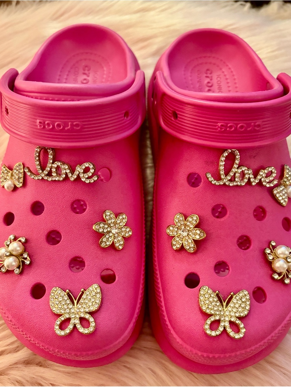 CROCS Hot Pink Jeweled Kids' Clogs with Charms